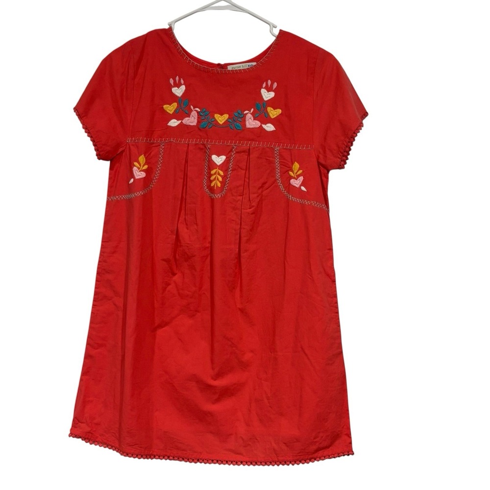 Garnet Hill Dress Cotton Boho Pink Embroidered flowers Lined With Pocket Sz 12